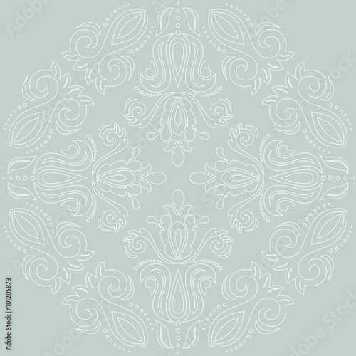 Damask vector floral pattern with oriental elements. Abstract traditional ornament with white outlines