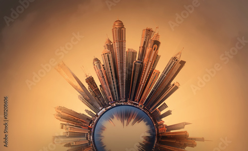 Photography Miniature Earth Planet with all important buildings and attractions in Dubai