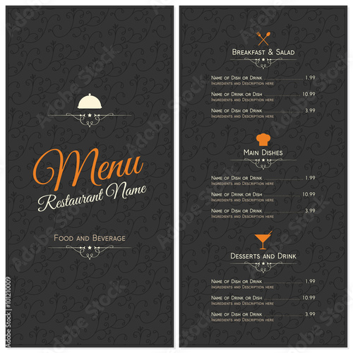 Menu for restaurant, cafe, bar, coffee house
