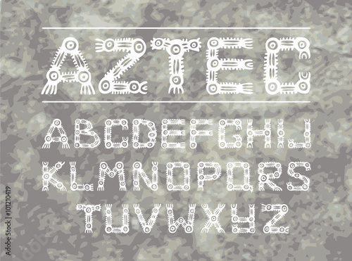 Aztec ancient ethnic alphabet on grunge background 
