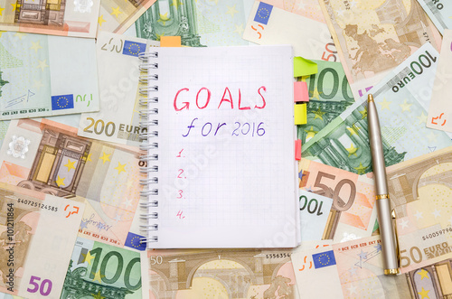Картината върху платно resolutions for new year 2016 with euro bills