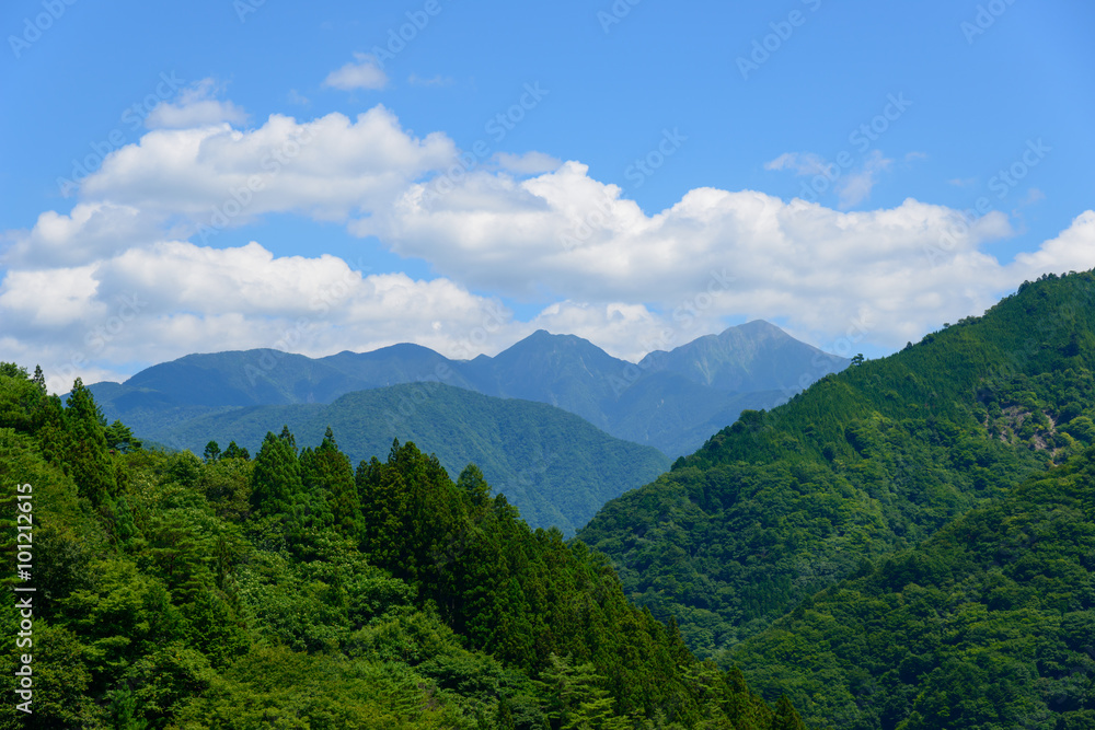 Southern Japan Alps and Shimoguri village in Iida, Nagano, Japan