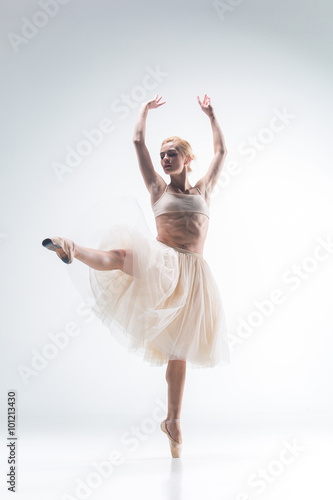 The silhouette of ballerina on white background