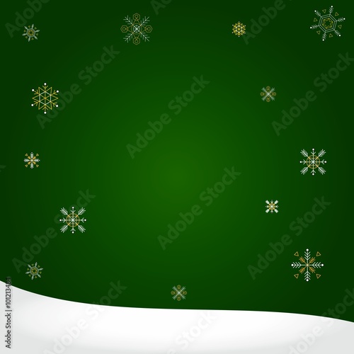 Christmas green background with snowflakes. Christmas decoration pattern