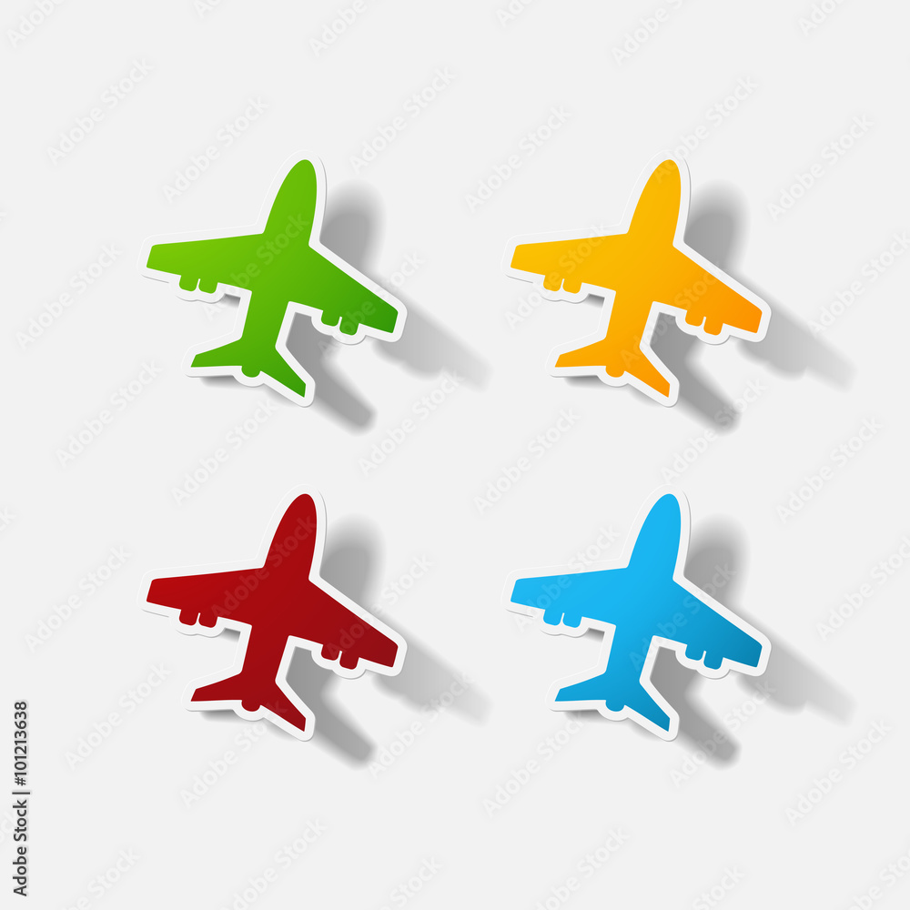 Paper clipped sticker: plane