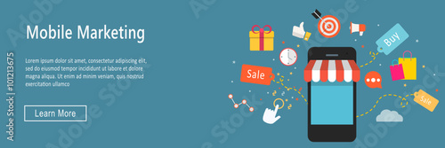 mobile marketing - Flat design concept for website template - web banner or header vector