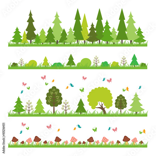 composition of green wood on white background flat style trees