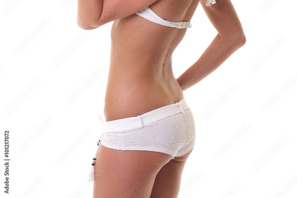 white knitted underwear on beautiful young woman's body