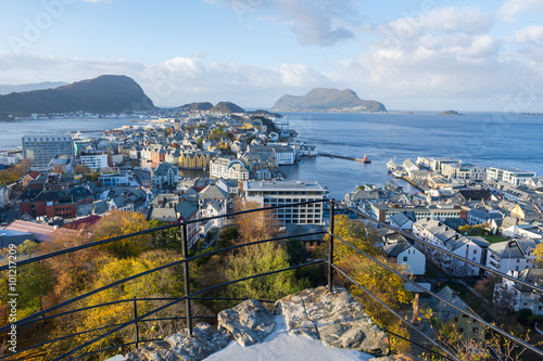 Ålesund City Aerial View Norway Autumn Colorful Houses Coastline
