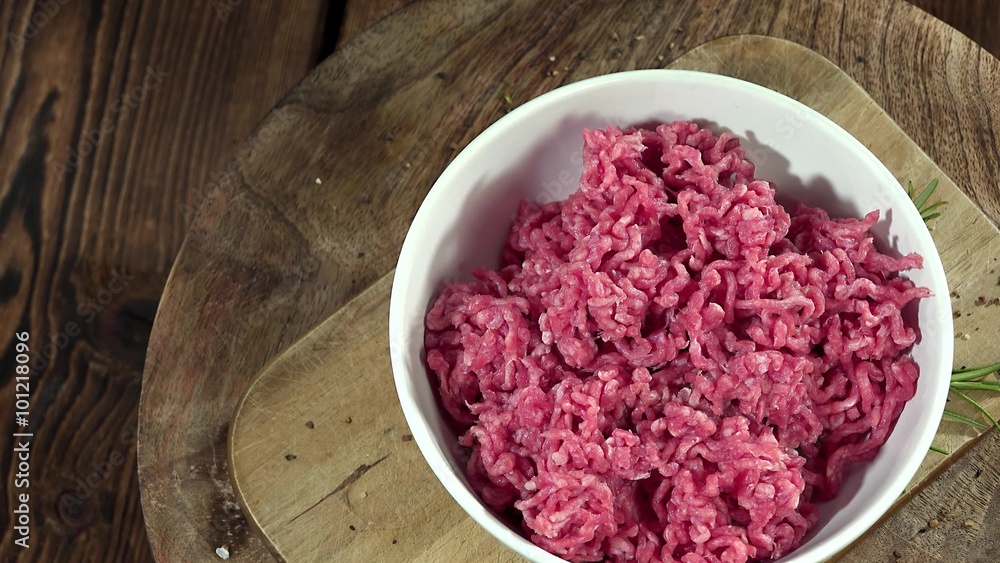 Minced beef Meat (not loopable, rotating 4K UHD footage) Minced beef Meat (not loopable, rotating 4K UHD footage)