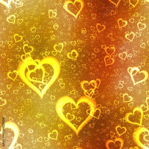 Falling gold hearts, festive seamless pattern