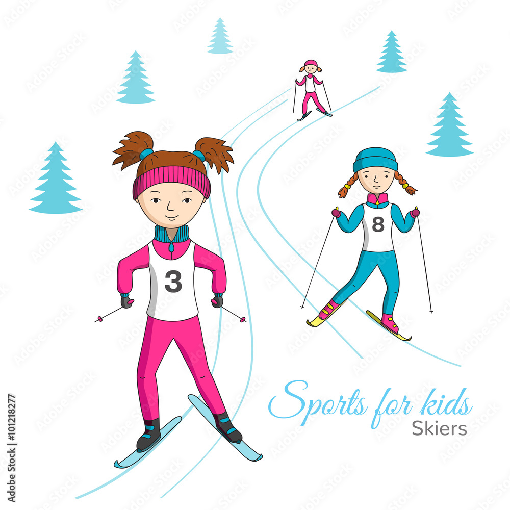 Sports for kids. Skiers. Sports for kids. Skiers.