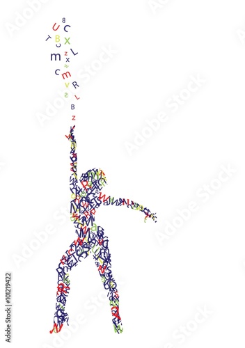 silhouette of woman composed of letters