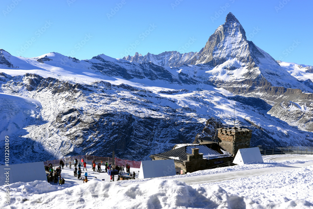 The most beautiful Swiss Alps, Matterhorn in Zermatt with touris