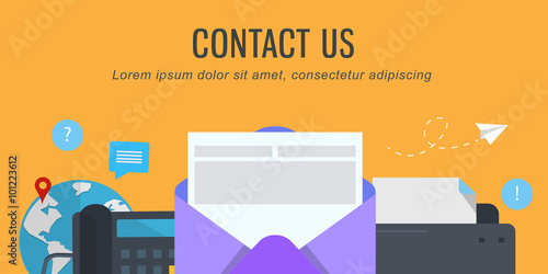 Flat design style banners for web pages with basic and contact information about the company or individual.