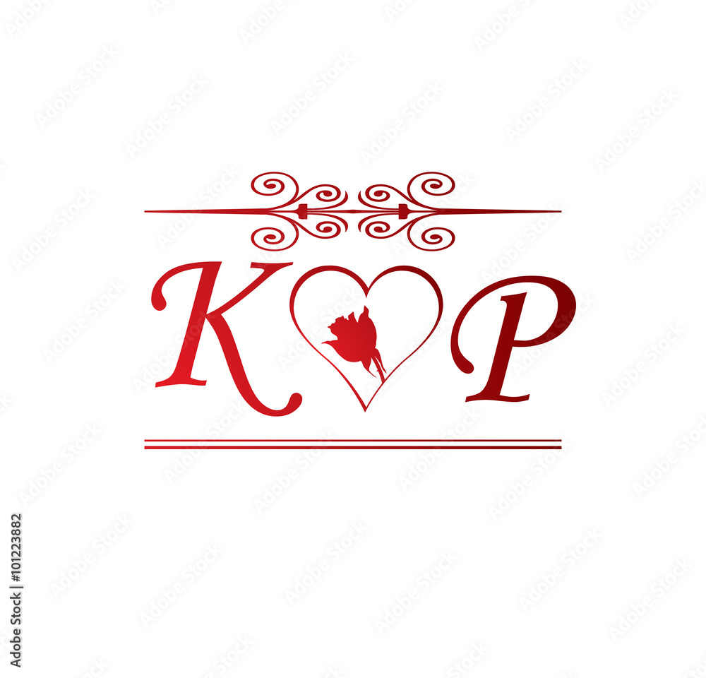 KP love initial with red heart and rose Stock Vector | Adobe Stock