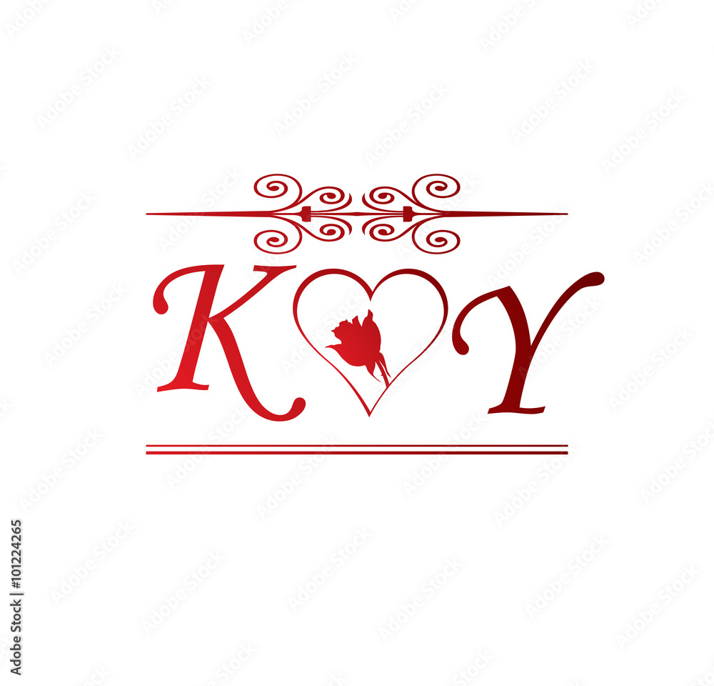 KY love initial with red heart and rose Stock Vector | Adobe Stock