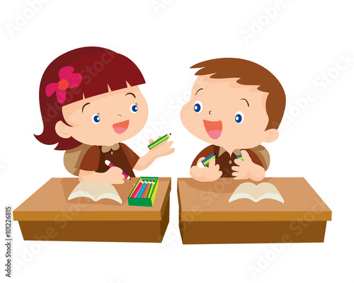 Cute girl student giving for friend