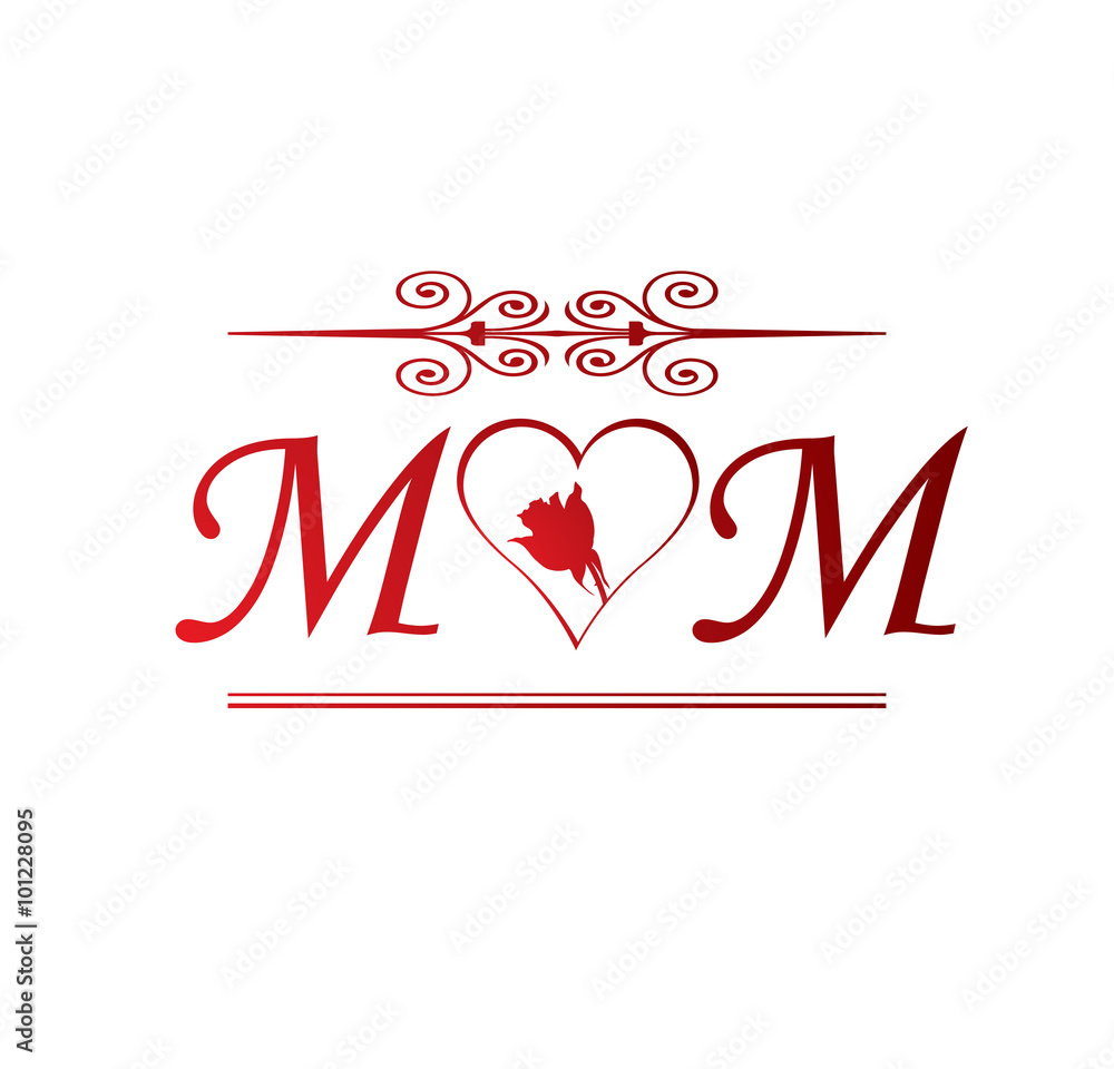 MM love initial with red heart and rose Stock Vector | Adobe Stock