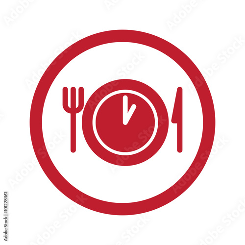 Flat red time for lunch icon in circle on white
