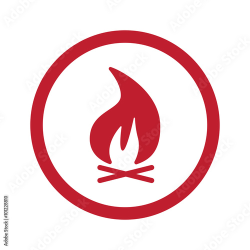 Flat red Bonfire icon in circle on white