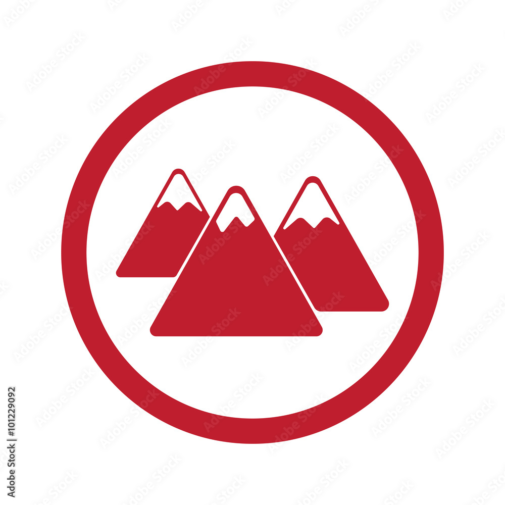 Flat red Mountain icon in circle on white Flat red Mountain icon in circle on white