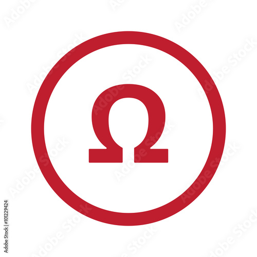 Flat red Omega icon in circle on white