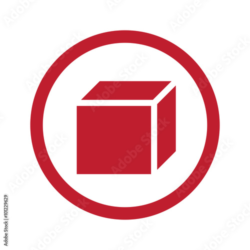 Flat red 3D Box icon in circle on white photo