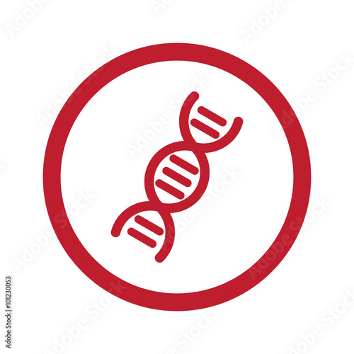 Flat red Dna icon in circle on white