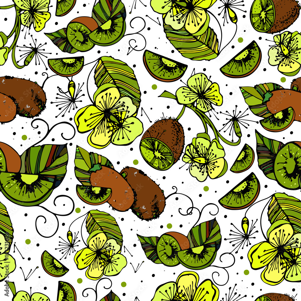 Seamless colorful pattern with the image of Kiwi fruit Seamless colorful pattern with the image of Kiwi fruit