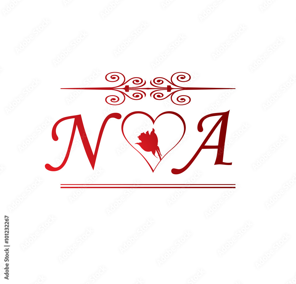 NA love initial with red heart and rose Stock Vector   Adobe Stock