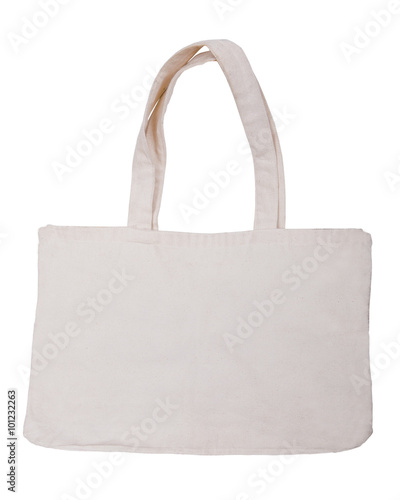 White cotton bag on white isolated background.