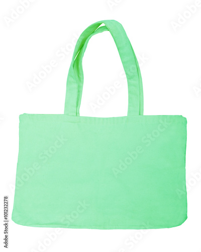 green cotton bag on white isolated background.