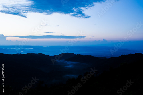 silhouette,blurry,art tone of sunset in the mountain © toptop28