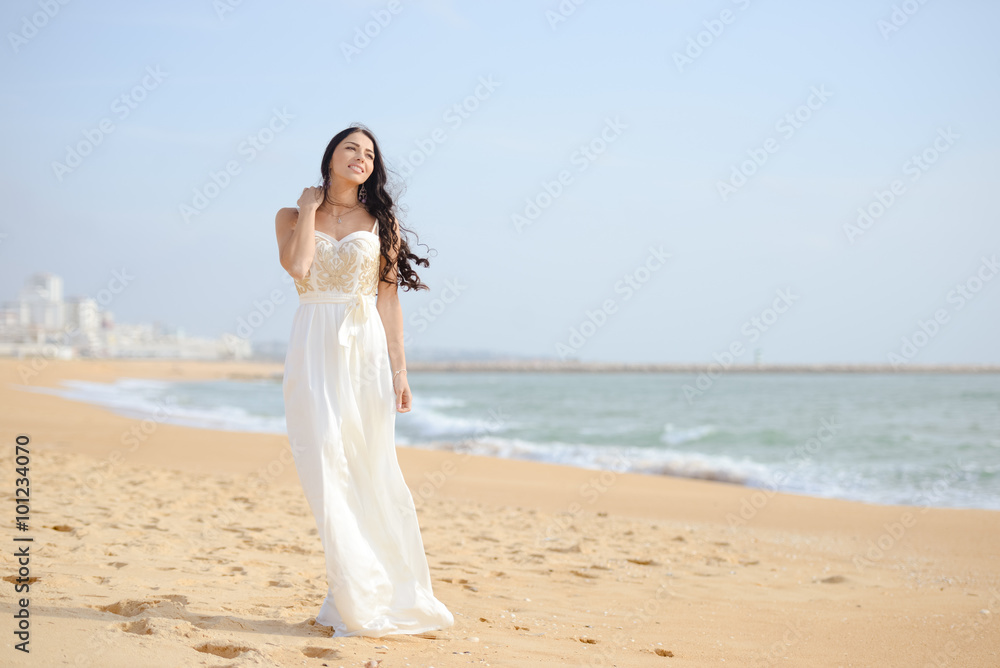 Beautiful sexy elegant female on the beach background Beautiful sexy elegant female on the beach background