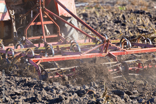 Close Up Detail of an Agricultural Plough in Action