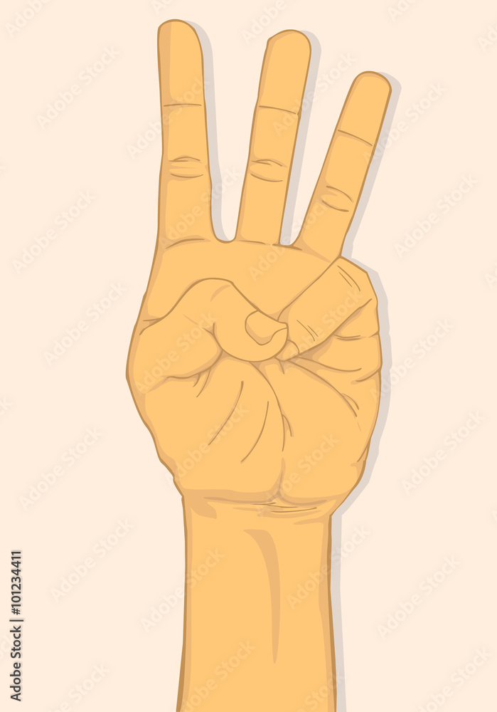 Left hand show three fingers. vector and illustration design Left hand show three fingers. vector and illustration design