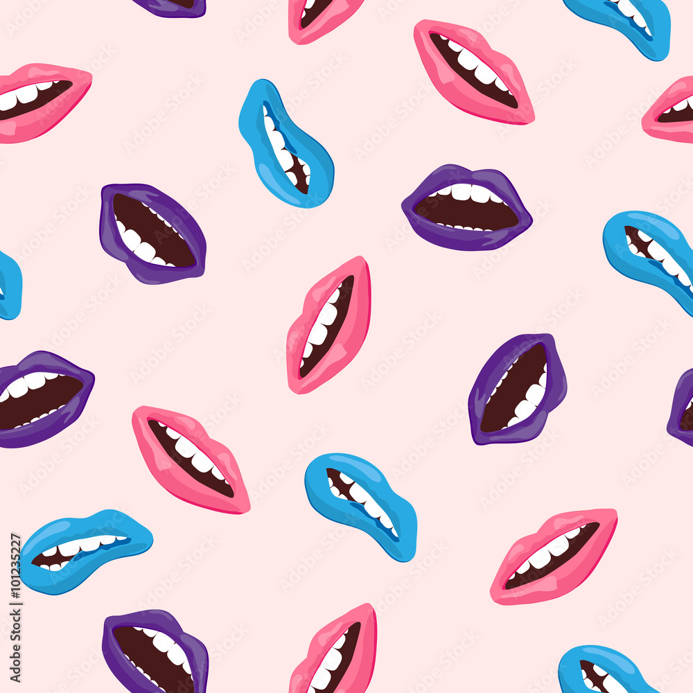 seamless pattern of blue and purple lips in a contemporary style