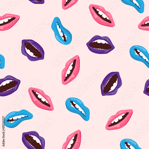 seamless pattern of blue and purple lips in a contemporary style