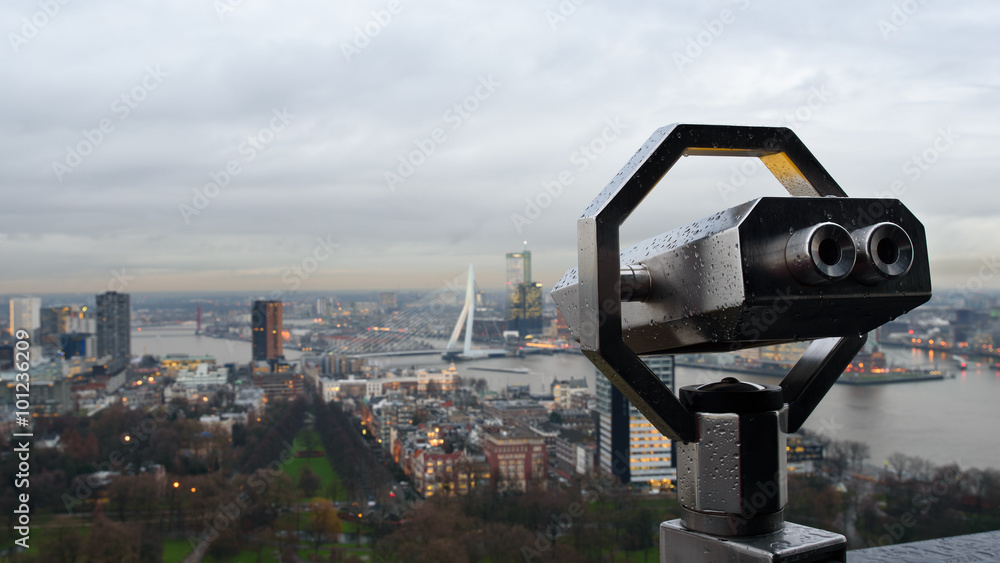 Binoculars for tourist at the Euromast tower, The Netherlands Binoculars for tourist at the Euromast tower, The Netherlands