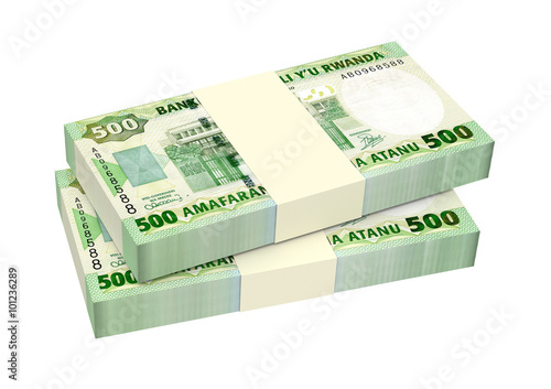 Rwandan francs bills isolated on white background. Computer generated 3D photo rendering. photo