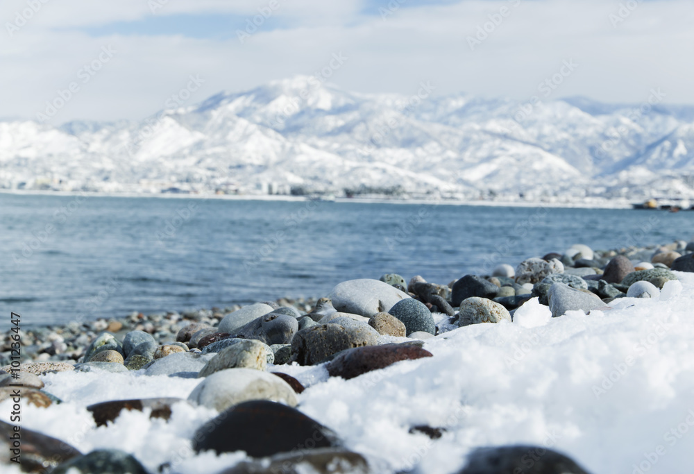 Landscape black sea on background snow mountains of Georgia Batumi Caucasus Landscape black sea on background snow mountains of Georgia Batumi Caucasus