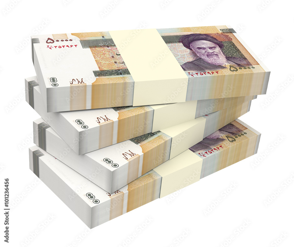 Iranian rials bills isolated on white background. Computer generated 3D photo rendering. Iranian rials bills isolated on white background. Computer generated 3D photo rendering.