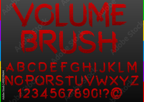 Distressed red paint brush grunge font alphabet. High-quality vector volume industrial design typeface for logo  graffiti  gym or urban text