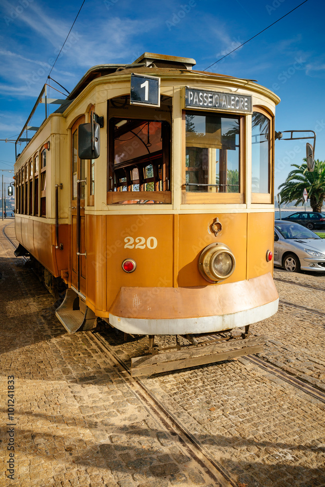 Old style trolley in downtown Porto.