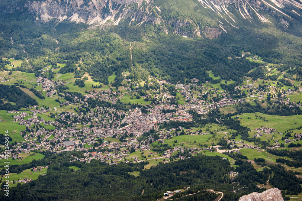 Cortina city aerial view, Dolomites