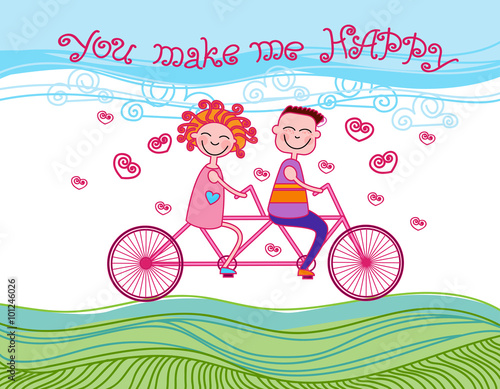 Couple Love Ride Tandem Bicycle Card Happiness 