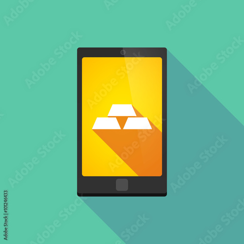 Long shadow phone icon with  three gold bullions