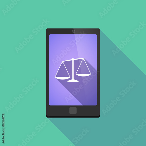 Long shadow phone icon with   an unbalanced weight scale