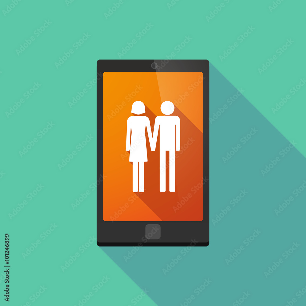 Long shadow phone icon with a heterosexual couple pictogram Long shadow phone icon with a heterosexual couple pictogram